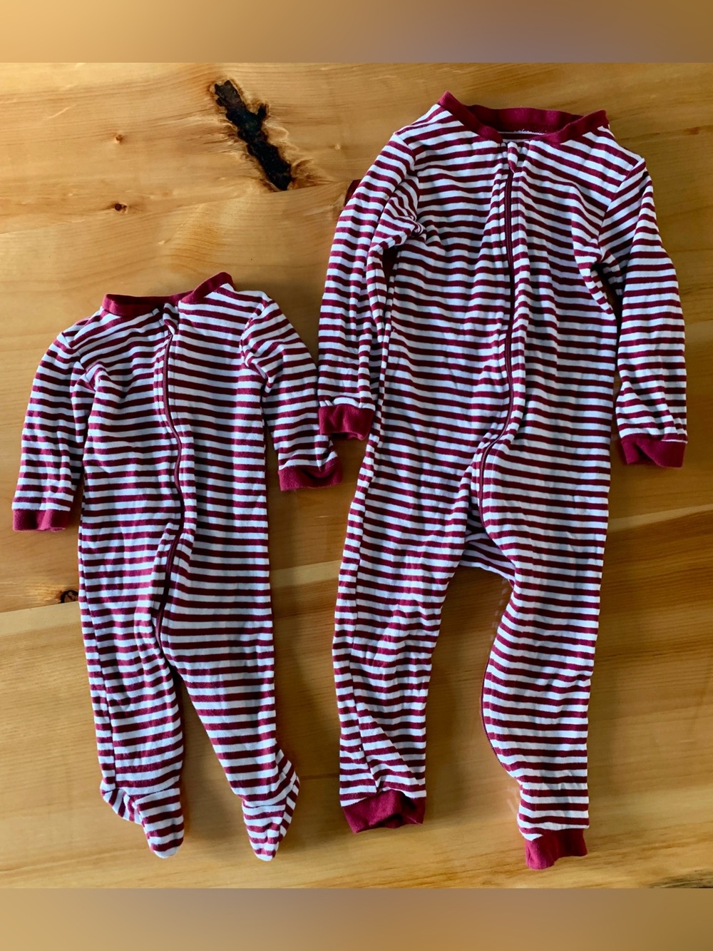 Matching Striped Red and White Kids One-Piece Pajamas Sizes 3T & 3-6 Months